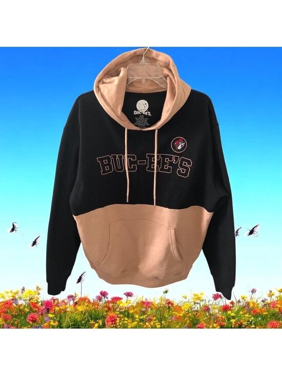 BUC-EE'S Other - Buc-ee's Two-Tone Black and Tan Hoodie Iconic Beaver Logo Patch Mens Large